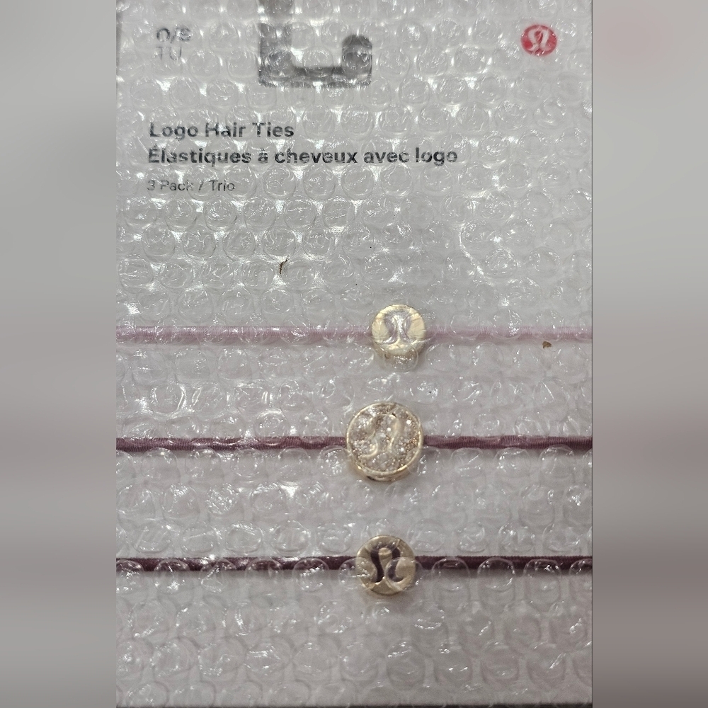 Lululemon Logo Hair Ties 3 Pack Blissful Pink/Red, Clay/Rockwood, Gold, New - Picture 3 of 3